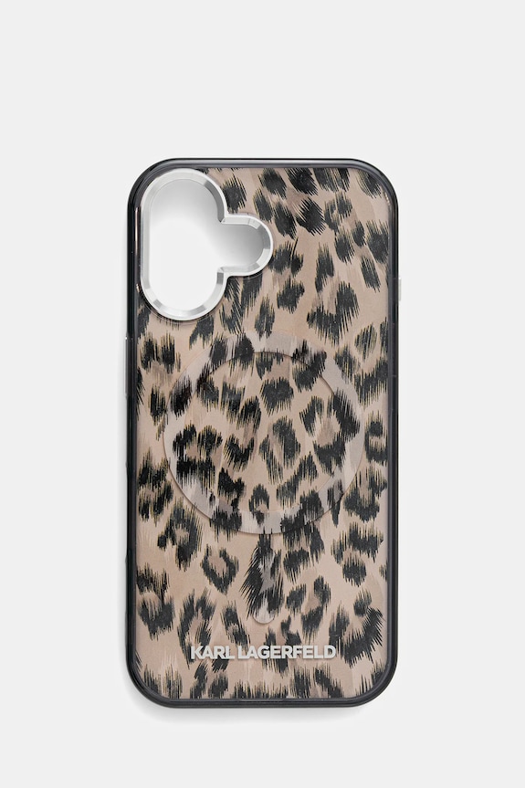 Karl Lagerfeld custodia per telefono iPhone 16 sovrastampa marrone KLHMP16SHDLEOICW