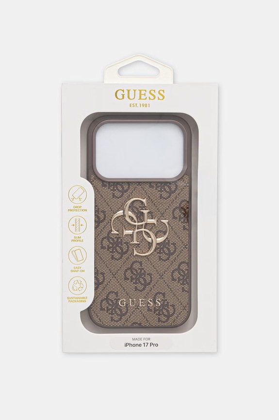 Akcesoria Guess etui na telefon z imitacji skóry iPhone 17 Pro GUHCP17L4GMGBR brązowy