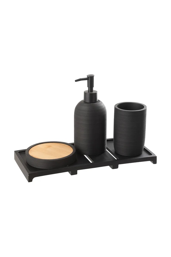 J-Line set de accesorii pentru baie din plastic negru 58090.