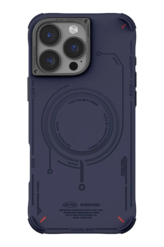 Skinarma husă de telefon cu inel magnetic încorporat iPhone 16 Pro Max bleumarin SK.2024PP69.MECHA.BLU