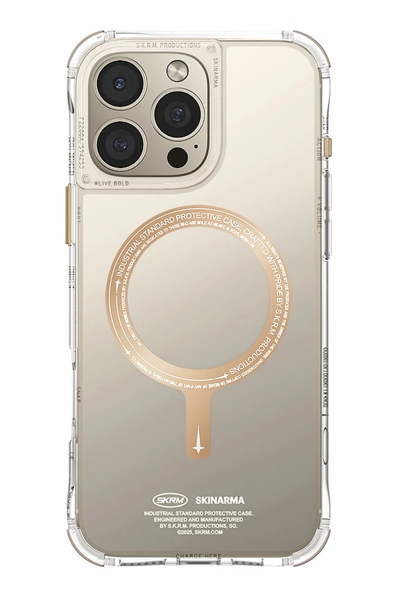 Skinarma husă de telefon cu inel magnetic încorporat iPhone 16 Pro Max bej SK.2024PP69.SDOPRM.GLD