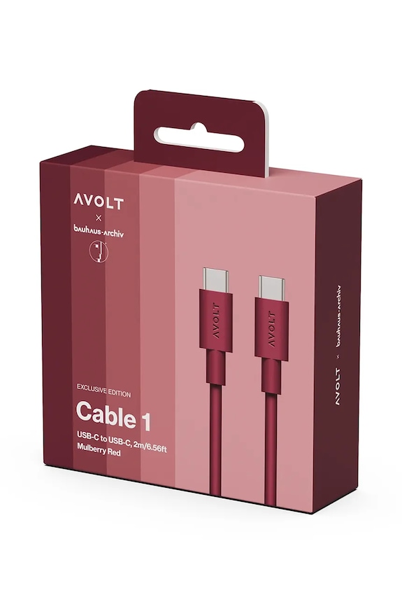 Usb кабел за зареждане Avolt Bauhaus-Archiv USB-C to USB-C / 2m C1CCI1002RR бордо AA00