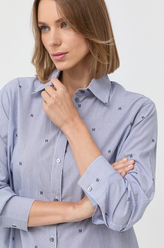 Pamučna haljina Karl Lagerfeld mornarsko plava 225W1608