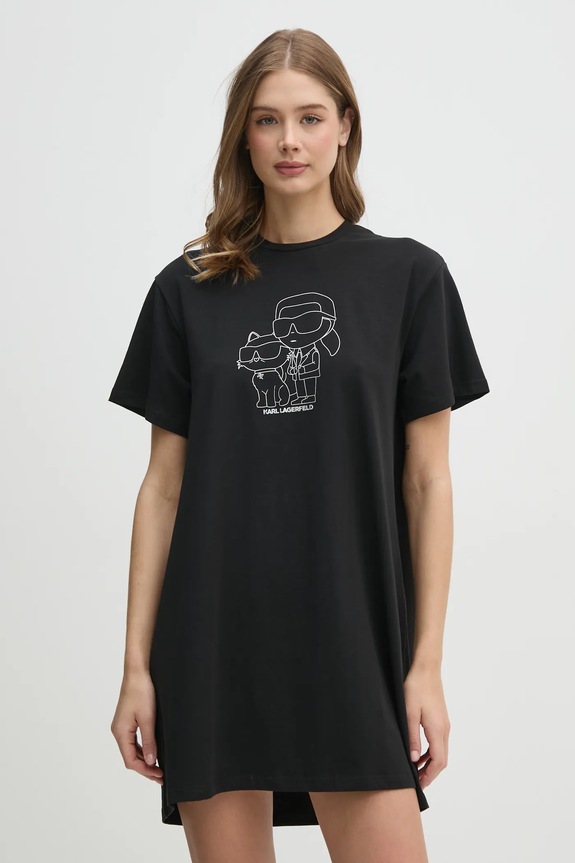 Karl Lagerfeld koszula nocna bawełniana nadruk czarny 236W2114