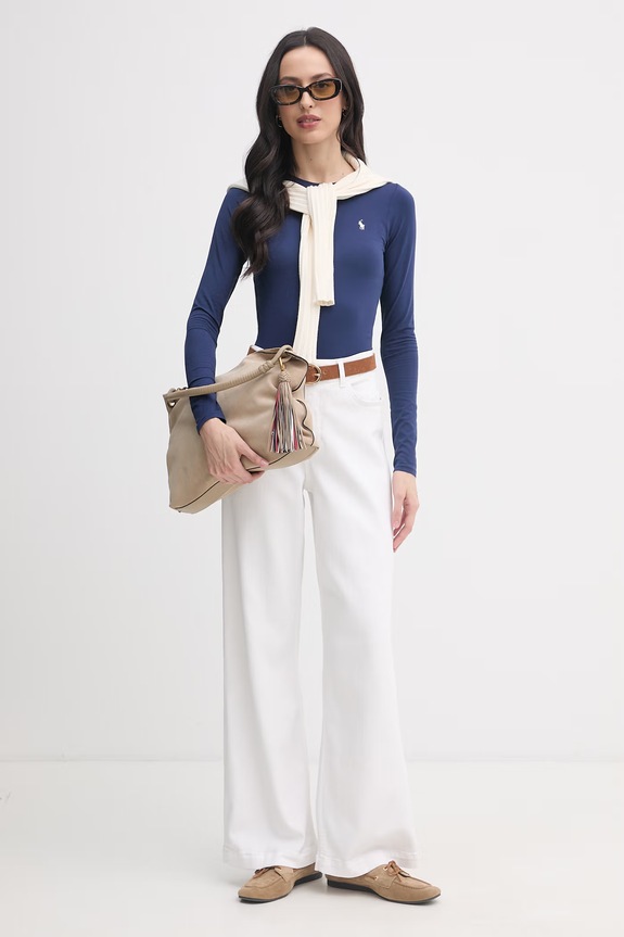 Polo Ralph Lauren body damskie bawełniane z elastanem 4P0490 granatowy AA00