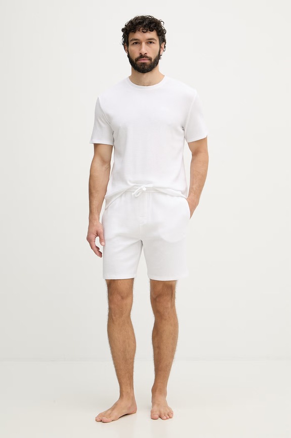 BOSS šortky lounge pánske s bavlnou Waffle Shorts 50535884 biela AA00
