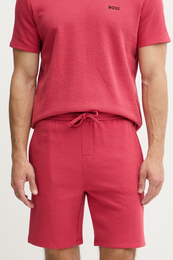 BOSS σορτς lounge ανδρικά με βαμβάκι Waffle Shorts κόκκινο 50535884