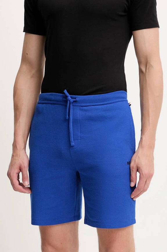BOSS longue férfi pamuttal Waffle Shorts sima kék 50535884