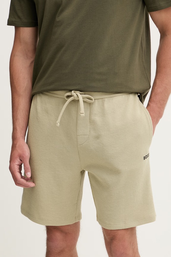 BOSS σορτς lounge ανδρικά με βαμβάκι Waffle Shorts πράσινο 50535884