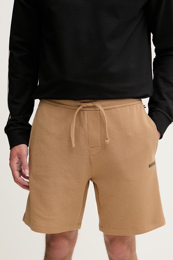 BOSS σορτς lounge ανδρικά με βαμβάκι Waffle Shorts καφέ 50535884