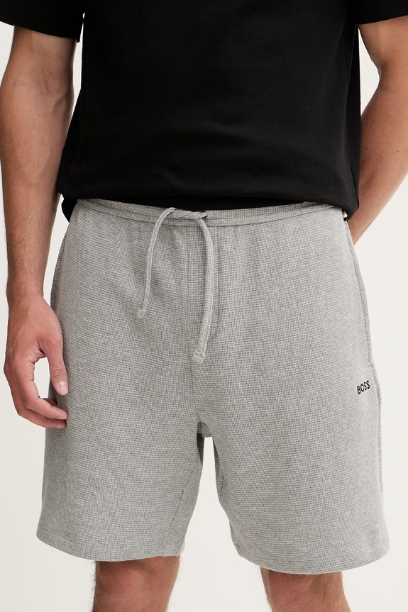 BOSS σορτς lounge Ανδρικά με βαμβάκι Waffle Shorts γκρί 50535884