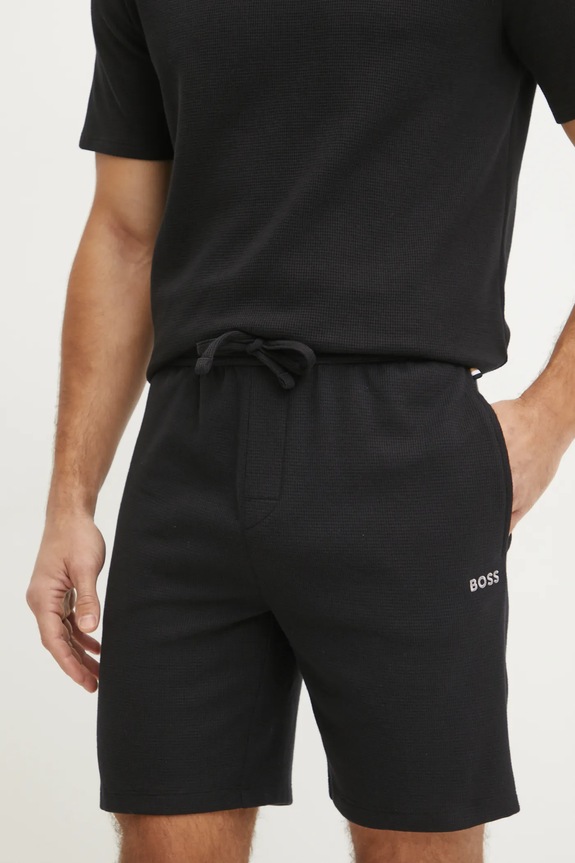 BOSS pantaloni scurți de loungewear bărbătești cu bumbac Waffle Shorts tricotaj negru 50535884