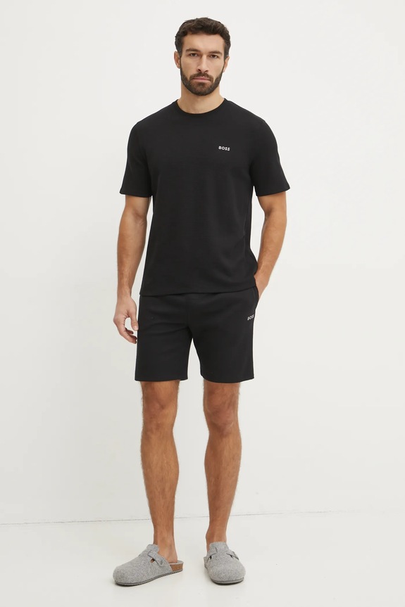 BOSS pantaloni scurți de loungewear bărbătești cu bumbac Waffle Shorts 50535884 negru AA00