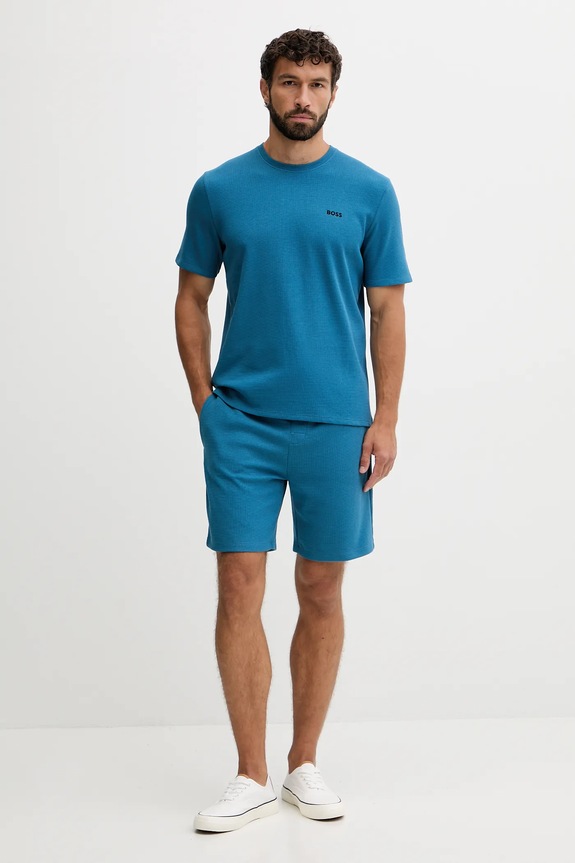 BOSS tricou loungewear bărbătesc Waffle T-Shirt 50535891 albastru SS26