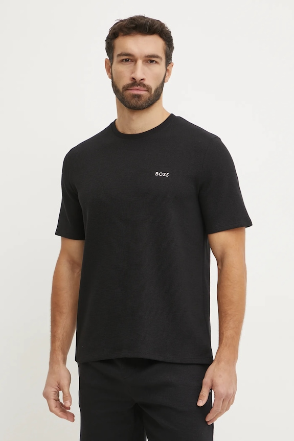 BOSS tricou loungewear bărbătesc Waffle T-Shirt imprimeu negru 50535891
