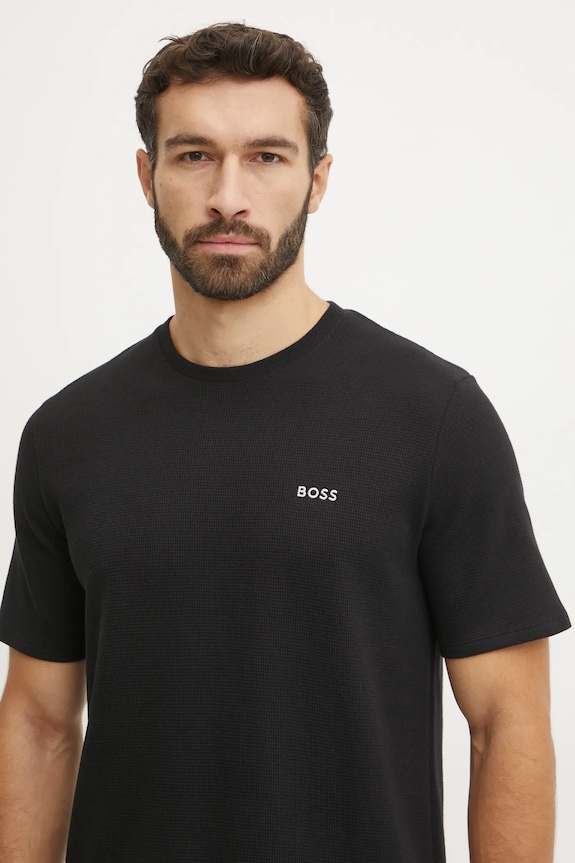 BOSS tricou loungewear bărbătesc Waffle T-Shirt negru 50535891
