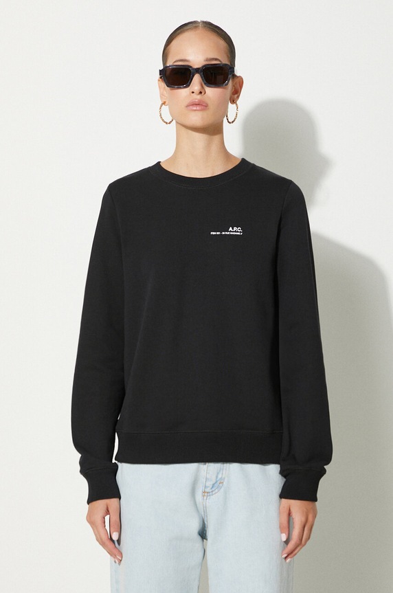 Памучен суичър A.P.C. Sweat Item F COEAS-F27663 BLACK надпис черен COEAS.F27663