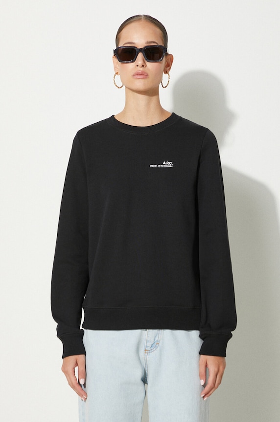 Памучен суичър A.P.C. Sweat Item F COEAS-F27663 BLACK надпис черен COEAS.F27663
