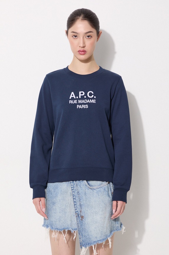 Bavlněná mikina A.P.C. Sweat Tina COEBH-F27561 MARINE nášivka námořnická modř COEBH.F27561
