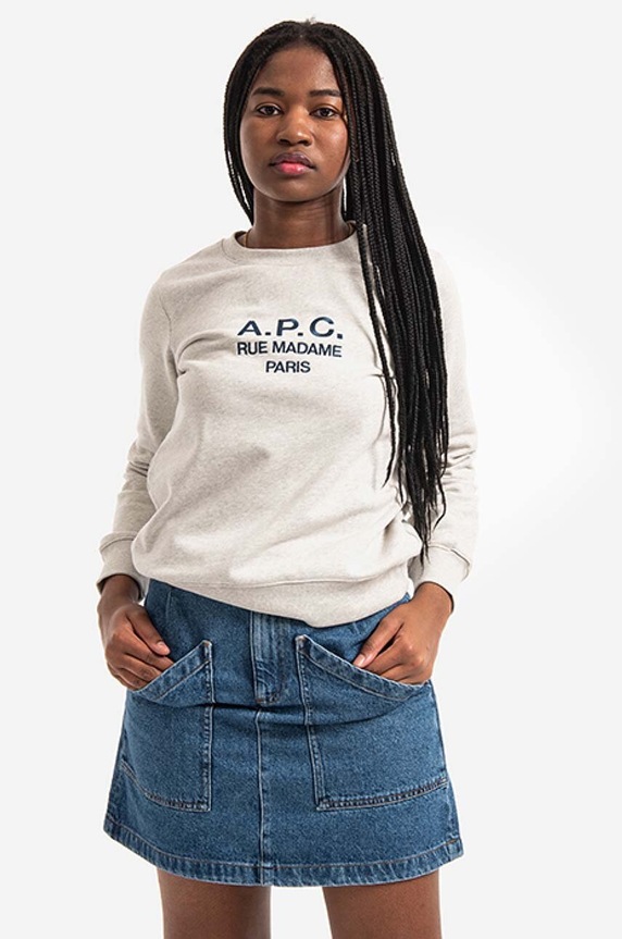 A.P.C. cotton sweatshirt Sweat Tina COEBH-F27561 MARINE applique gray COEBH.F27561