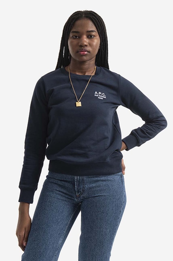 A.P.C. bluza bawełniana Sweat Skye aplikacja granatowy COEBH.F27700