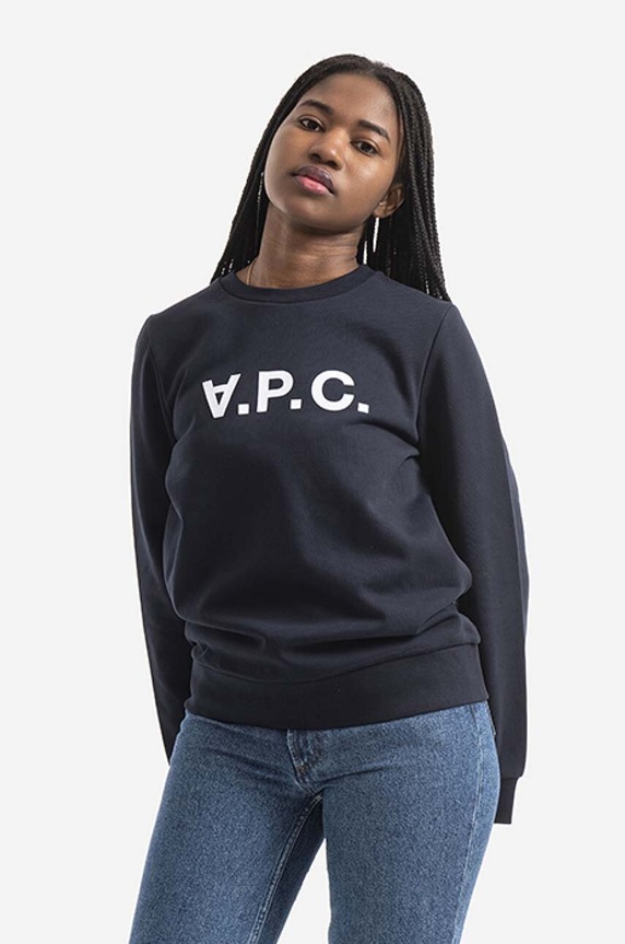 Bavlněná mikina A.P.C. Sweat Viva bez kapuce námořnická modř COECQ.F27644