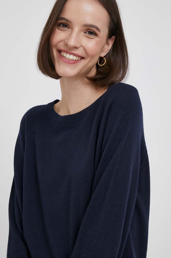 United Colors of Benetton gyapjúkeverék pulóver sötétkék 1035D1P17.66U.