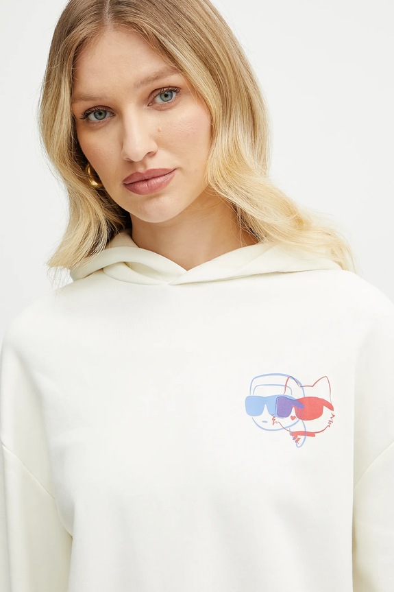 Pamučna dukserica Karl Lagerfeld IKON bež A2W20072