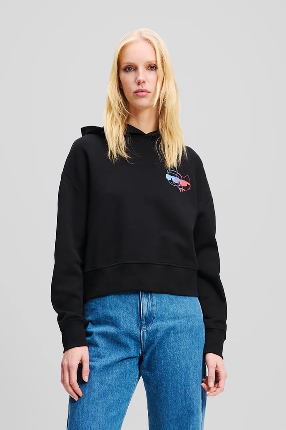 Βαμβακερή μπλούζα Karl Lagerfeld IKON στάμπα μαύρο A2W20072