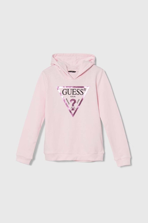 Παιδική βαμβακερή μπλούζα Guess στάμπα ροζ J83Q14.KAUG0.9BYH