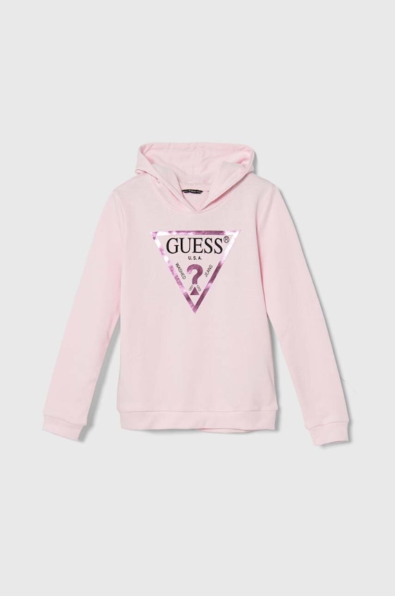 Παιδική βαμβακερή μπλούζα Guess στάμπα ροζ J83Q14.KAUG0.9BYH