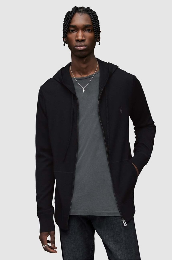 AllSaints - felső Mode Merino Zip Hood sima fekete MK130D