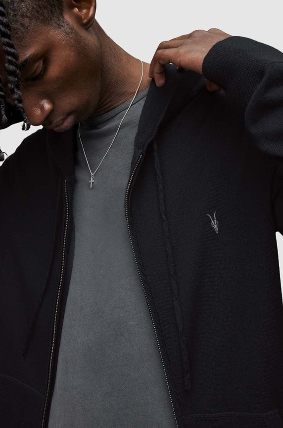 AllSaints - felső Mode Merino Zip Hood MK130D fekete AA00