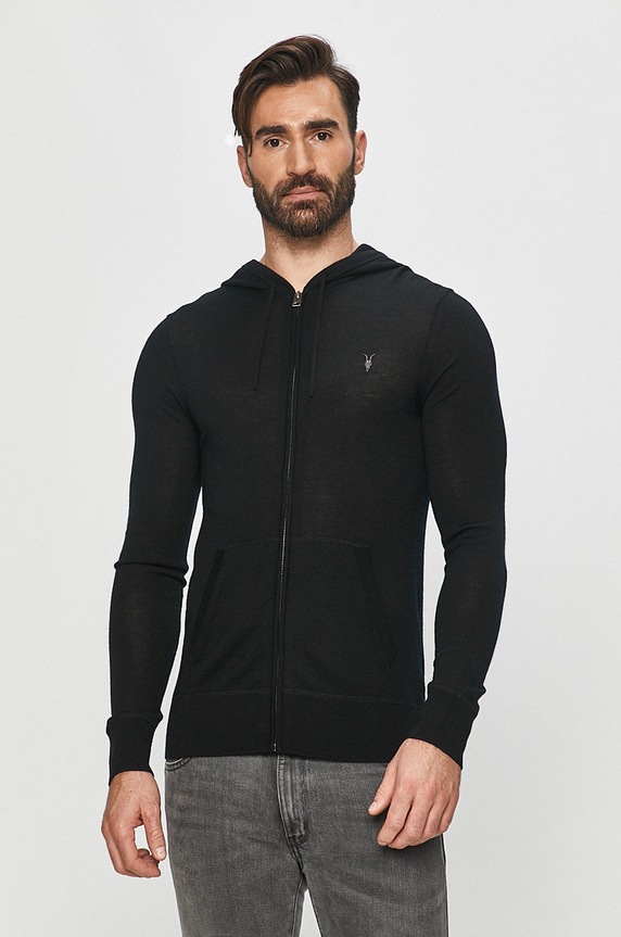AllSaints - felső Mode Merino Zip Hood fekete MK130D