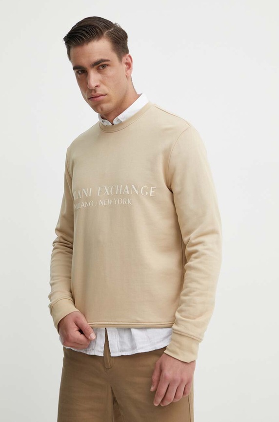 Pamučna dukserica Armani Exchange bež 8NZM88.ZJKRZ.NOS
