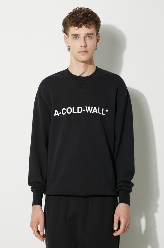 A-COLD-WALL* bluza bawełniana Essential Logo Crewneck nadruk czarny ACWMW082.