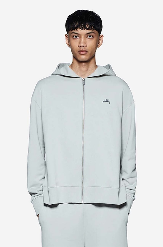 A-COLD-WALL* bluza bawełniana Brutalist Zip Hoodie nadruk szary ACWMW073.