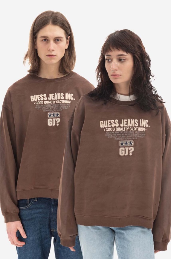 Bavlnená mikina Guess Crewneck Sweatshirt potlač hnedá M2BQ03.KBB40