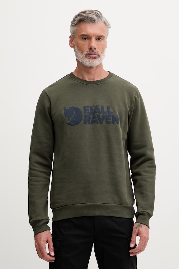 Fjallraven μπλούζα ανδρική βαμβακερή Fjällräven Logo χωρίς κουκούλα πράσινο F84142