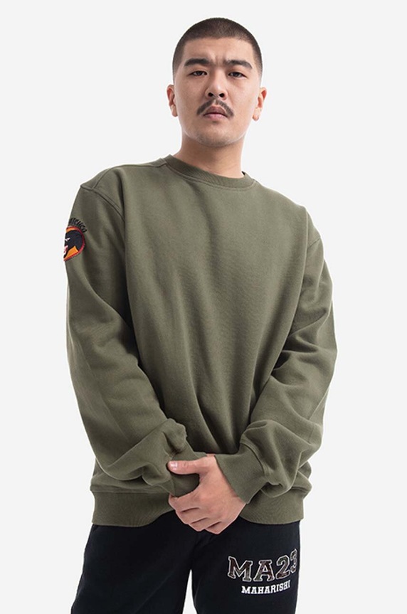 Maharishi cotton sweatshirt Planet friendly green 9432.OLIVE
