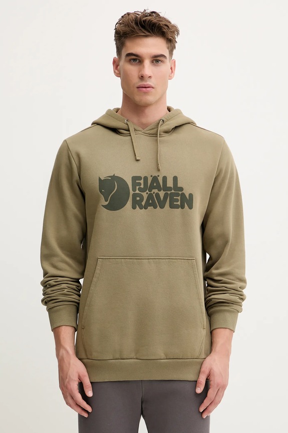 Bavlněná mikina Fjallraven Logo Hoodie F84144 622 s kapucí zelená F84144.622