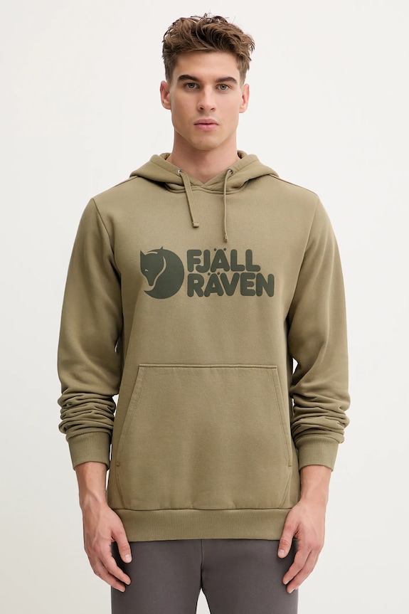 Bavlněná mikina Fjallraven Logo Hoodie F84144 622 s kapucí zelená F84144.622
