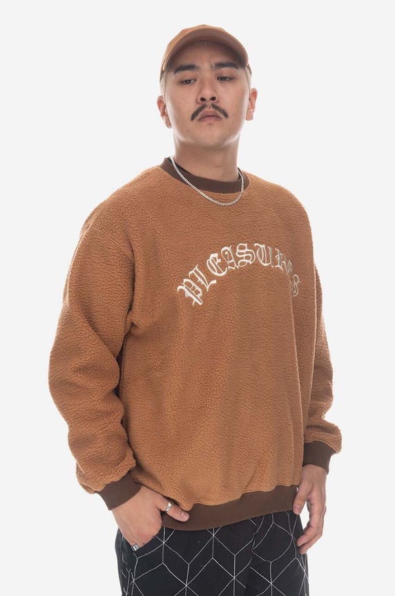 PLEASURES sweatshirt Mars Sherpa Crewneck P23SP019 brown