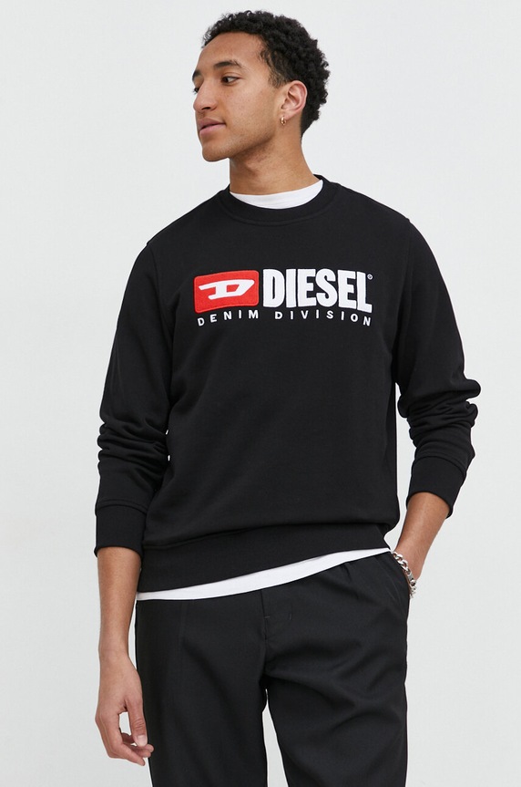 Bavlněná mikina Diesel S-GINN-DIV bez kapuce černá A03758.0GEAD