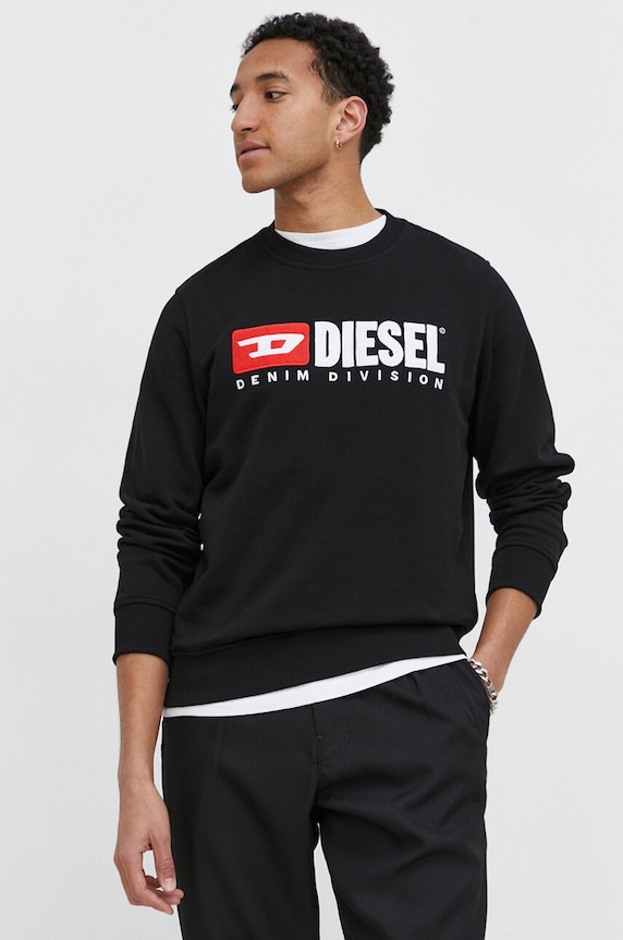 Bavlněná mikina Diesel S-GINN-DIV bez kapuce černá A03758.0GEAD