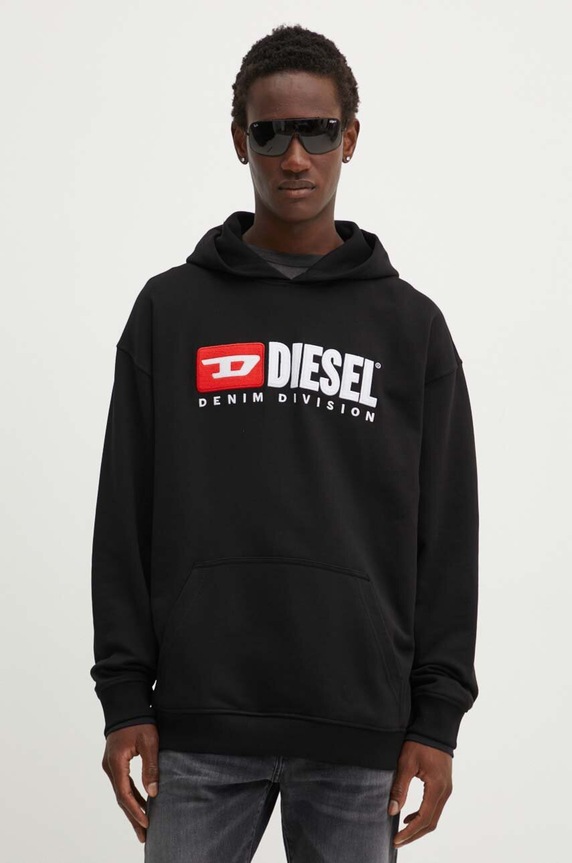 Diesel bluza bawełniana S-BOXT-HOOD-DIV z kapturem czarny A14945.0GEAD