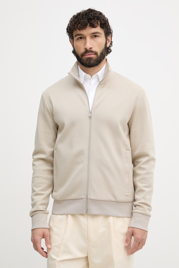 BOSS mikina na zips pánska s bavlnou H-Shepherd 100 béžová 50532755