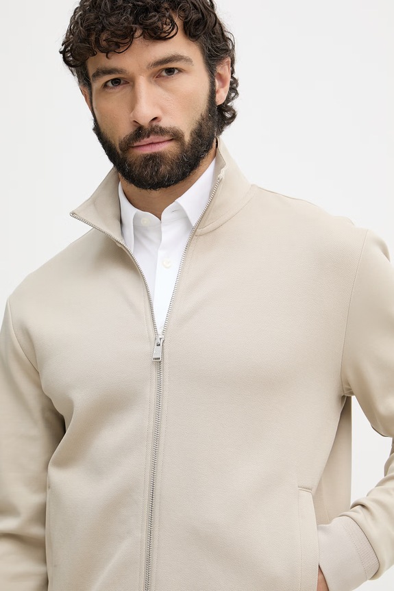 BOSS mikina na zips pánska s bavlnou H-Shepherd 100 béžová 50532755