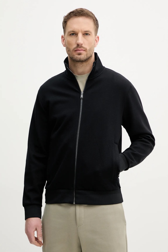 BOSS mikina na zips pánska s bavlnou H-Shepherd 100 bez kapucne čierna 50532755