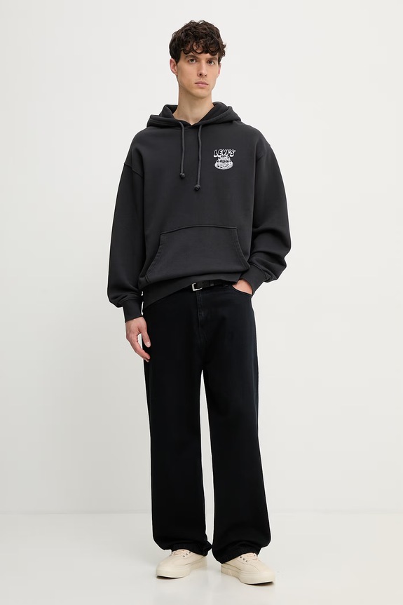 Levi's dukserica sa kapuljačom muška od pamuka LSE_T2 RELAXED GRAPHIC A2639.0065 crna AA00